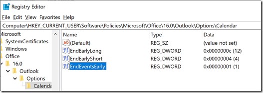 Edit registry entry to end events early on Outlook