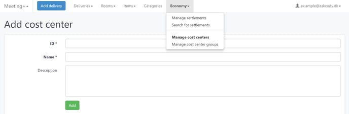 Add a Cost Center in the Meeting Services Portal