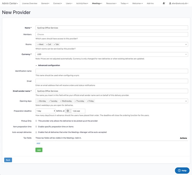 Add a provider in the meeting services portal