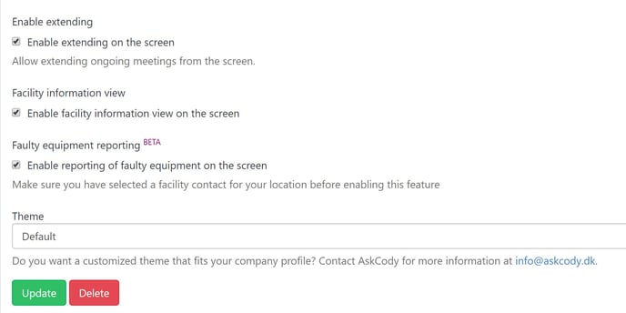 Additional settings in AskCody Meeting Room Displays