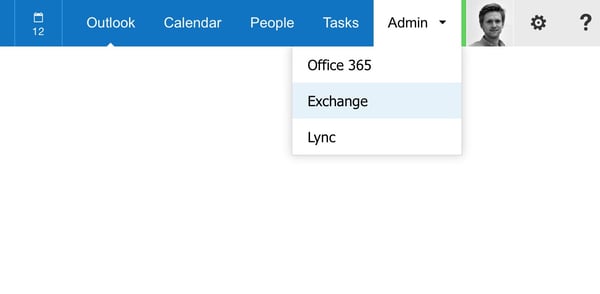 Admin menu in Office 365