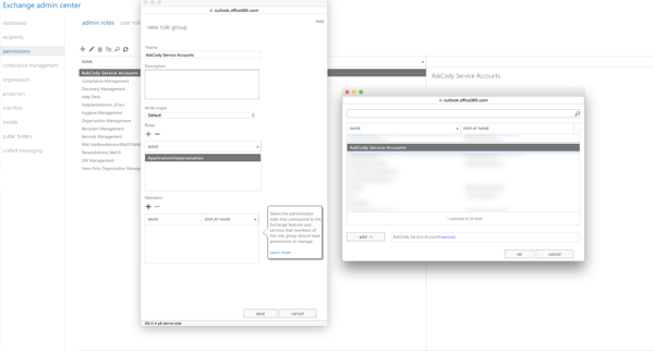 ApplicationImpersonation role being assigned to a Service Account within Microsoft Exchange