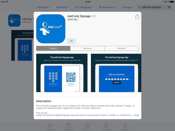 AskCody Signage App iPad
