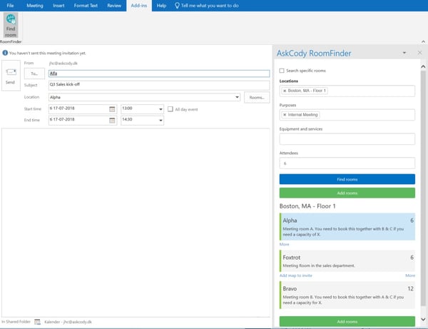 AskCody Workplace Add-in in Outlook 2013