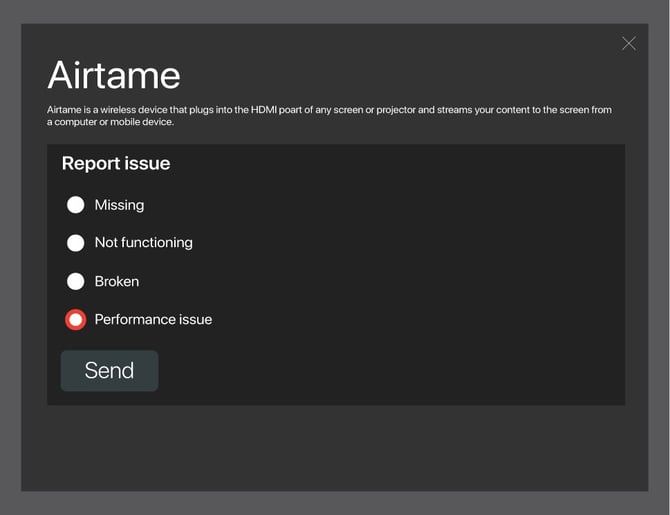 AskCody room displays issue report screen