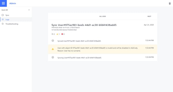 Azure AD Sync log with warnings