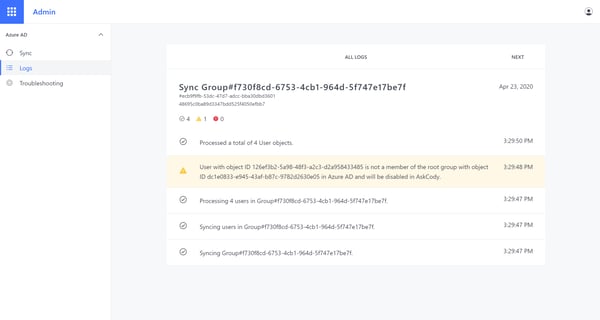 Azure AD Sync logs with warning