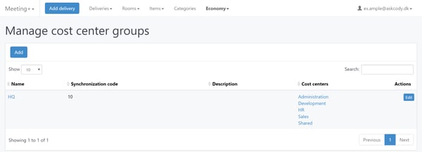 Cost Center groups management in AskCody Meeting Services Management Portal