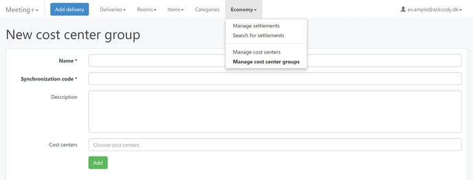 Create a cost center group in the Meeting Services Portal