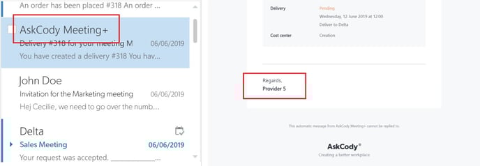 Default delivery provider e-mail sending name