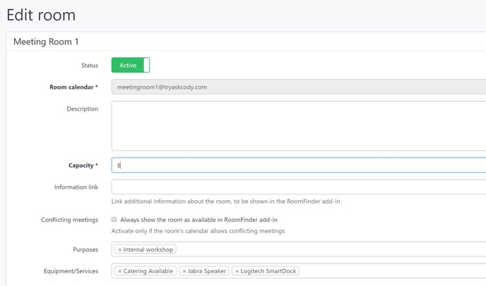 Edit room in the AskCody Management Portal