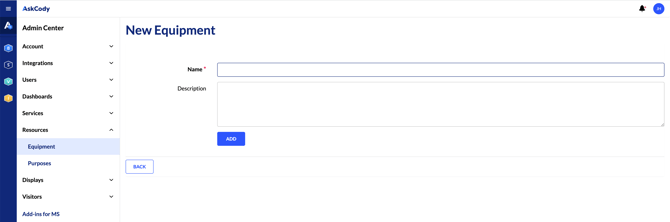 Adding new equipment in the AskCody Admin Center