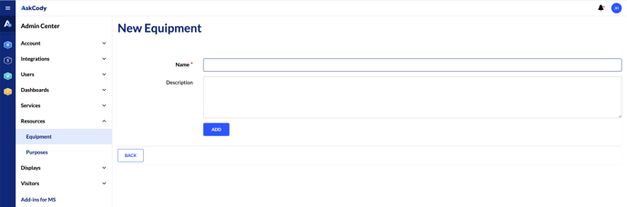 Adding new equipment in the AskCody Admin Center