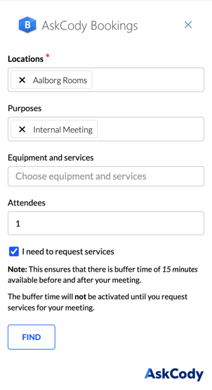 AskCody Bookings Add-in - Buffer Time enabled (I need to request Services)