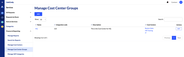 Cost Center Group in the AskCody Management Portal