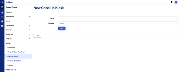 Create new Check-in Kiosk in the AskCody Admin Center