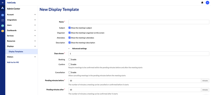 Create new Display Template in the AskCody Admin Center