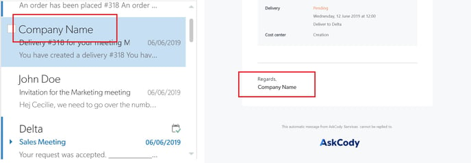 Custom delivery provider e-mail sending name
