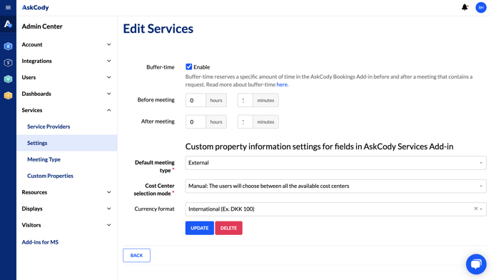 Edit Services - Buffer Time can be enabled here on an organizational level