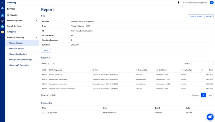 A screenshot of a financial report in the AskCody Management Portal