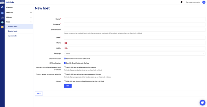 Manage visitor host in AskCody