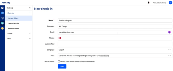 Add a check-in in the AskCody Visitor Management Portal