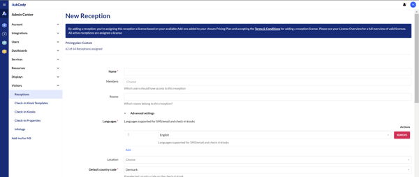 How to create a new reception in the AskCody Management Portal