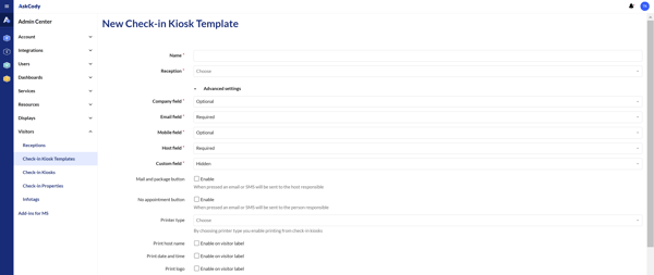 How to create a new Check-in Kiosk template in AskCody Management Portal