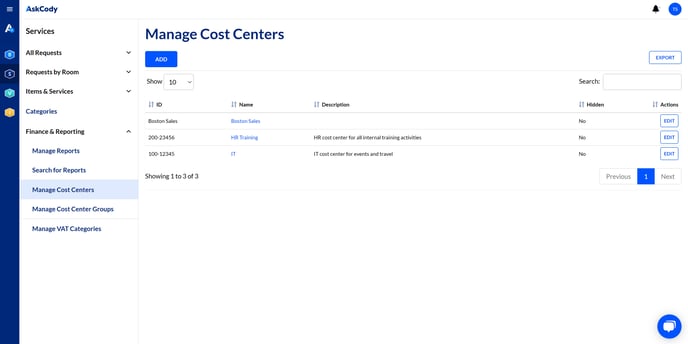 Manage cost center overview