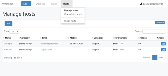 Manage hosts in the Visitor Management Portal