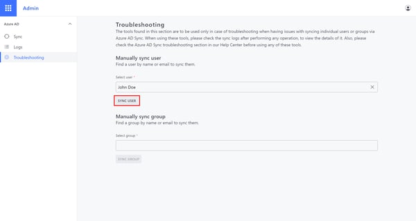 Manually sync user in Azure AD Sync Troubleshooting section