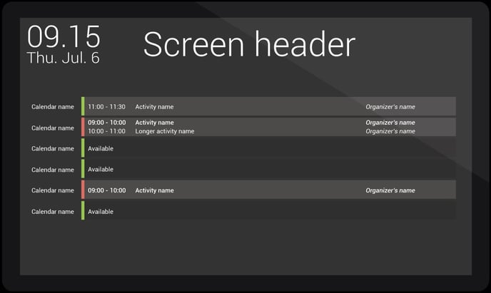 Meeting Dashboards Availability List Layout