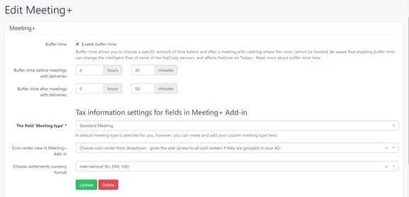 Meeting Services settings in the AskCody Management Portal
