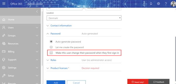 Password policies in Office 365 Admin Center