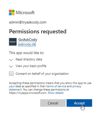 Permissions requested by Azure AD Sync to access the Microsoft Graph