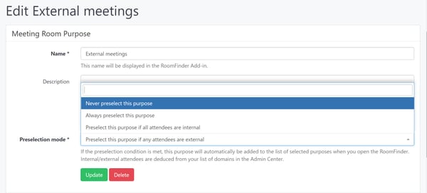 Purpose preselection settings in the AskCody Management Portal