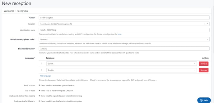 Reception settings in the AskCody Management Portal