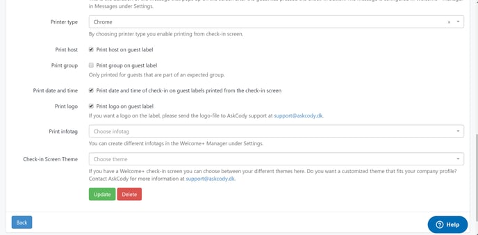 Reception settings in the Visitor Management Portal
