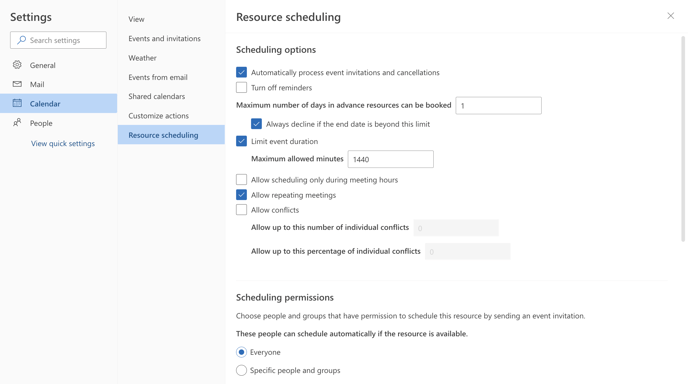 Scheduling Options and Permissions inside Office 365 and Exchange