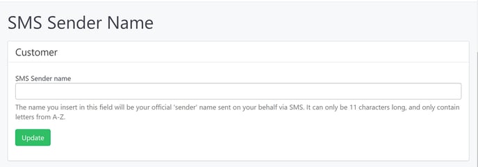 SMS sender name in the AskCody Management Portal