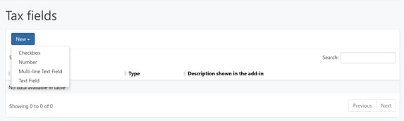 Tax fields types in the AskCody Management Portal
