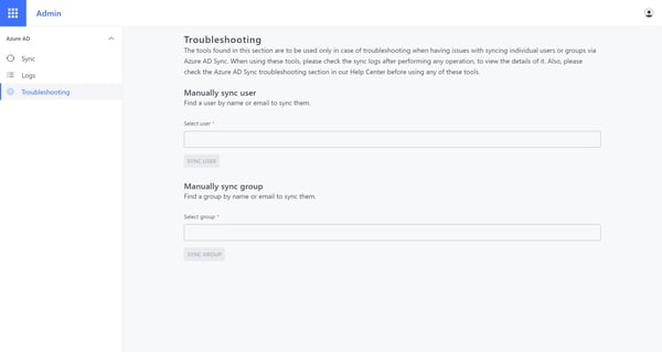 Troubleshooting section in Azure AD Sync