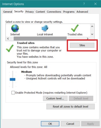 Trusted Sites in Internet Explorer