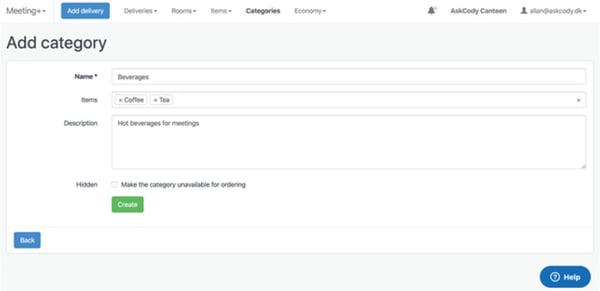 Categories in the Meeting Services Module in AskCody