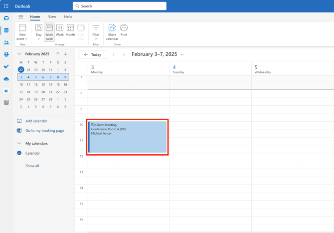 Calendar event on Outlook
