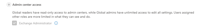 Admin center Access section in roles in Microsoft 365