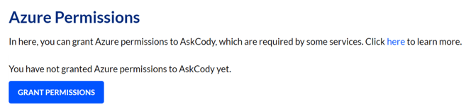 Azure Permissions instructions within the AskCody Management Portal