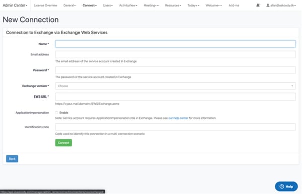 Create a new Exchange connection in AskCody