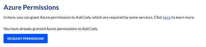 Azure Permissions instructions within the AskCody Management Portal